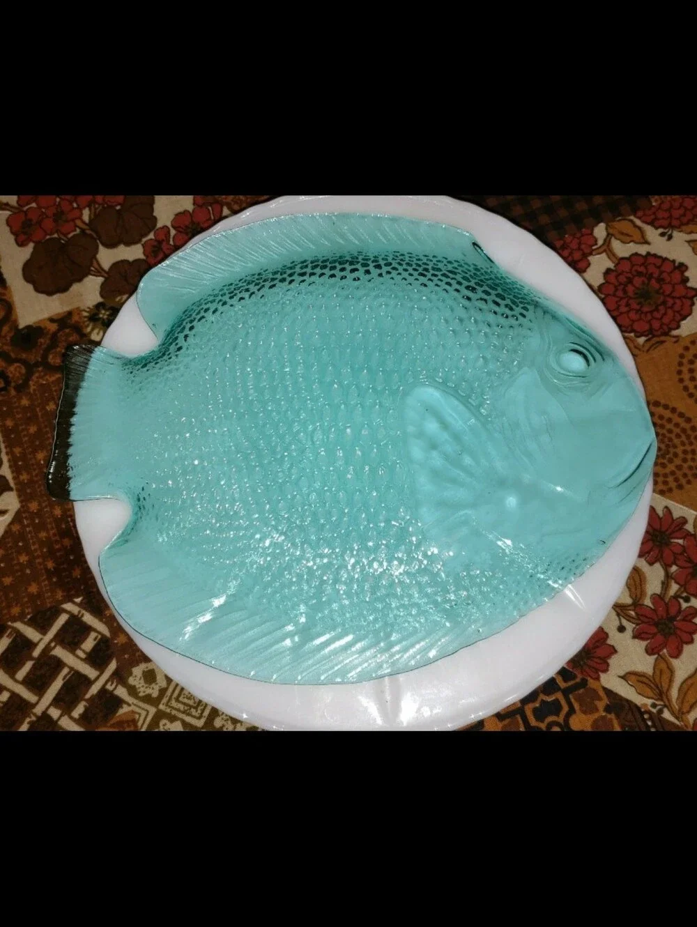 Mid-Century French Arcoroc Translucent Blue/Turquoise Glass Koi Fish Serving Set